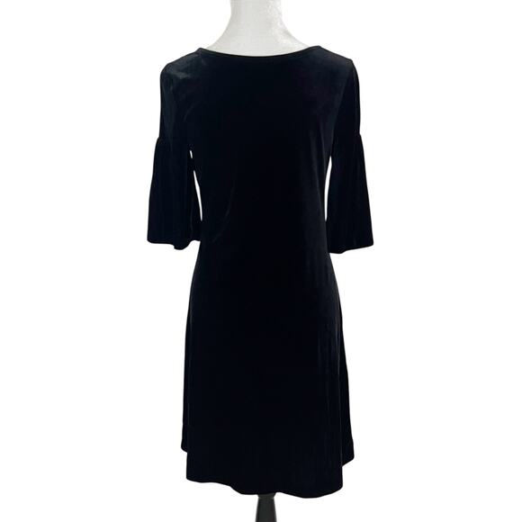 🎁 Old Navy Black Velvet Bell Sleeve V-Neck Dress Size Small - Picture 2 of 6